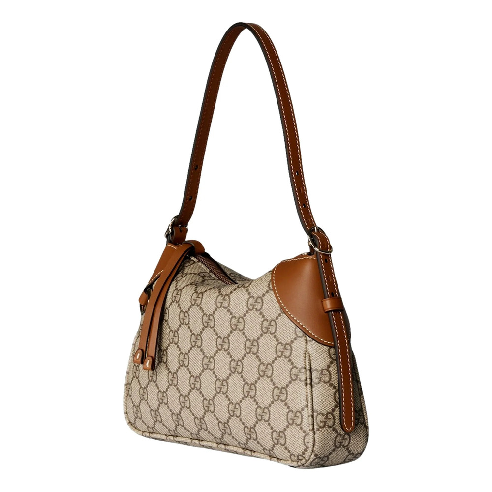 Gucci GG Emblem Supreme Canvas Leather Shoulder Bag Brown